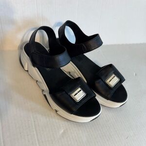 Leoni Black White Leather Strappy Platform Sandals Womens 40 Summer Casual